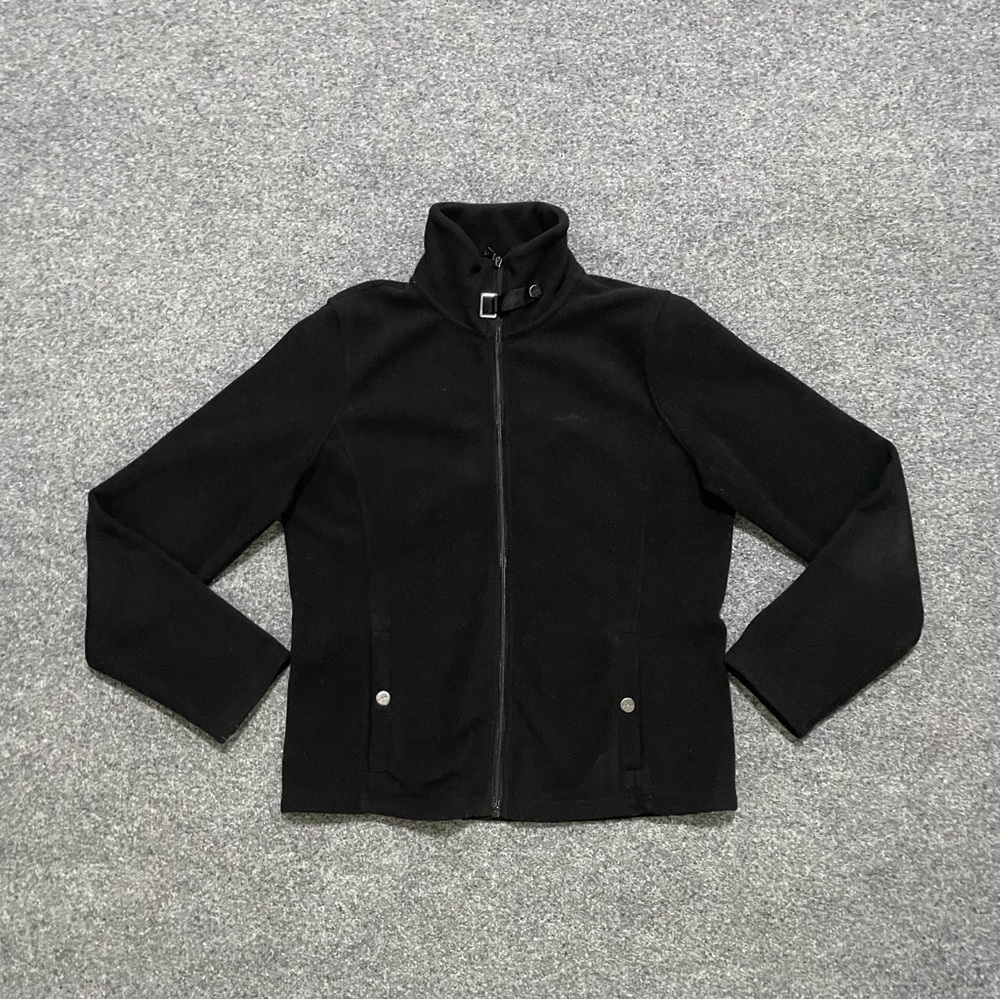 Lauren Ralph Lauren Fleece Jacket Women's Medium Black Full Zip Long Sleeve Logo
